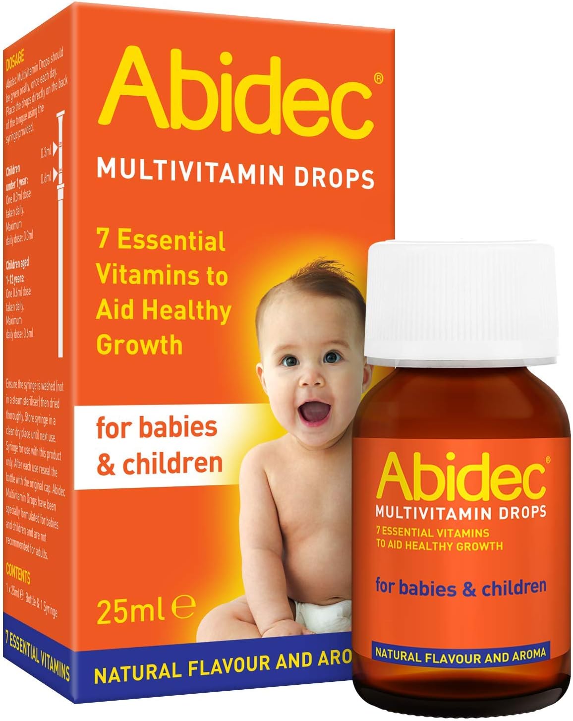 Abidec Kid Baby Multivitamin Drops – Aids Healthy Growth Contains Vitamin D, C and A – Suitable from Birth, Natural Flavour and Aroma, 25 Millilitre