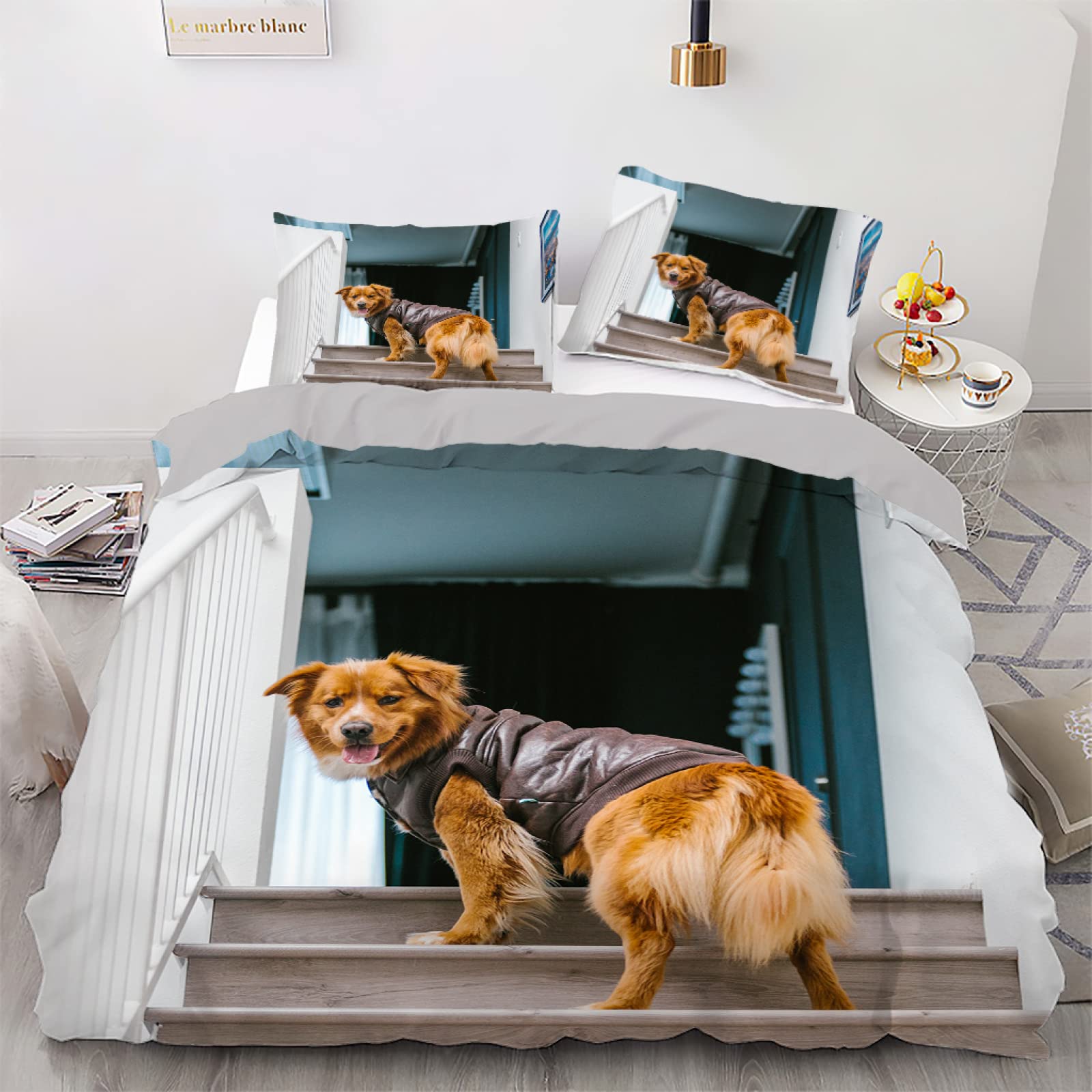 Housse de couette 200x200 chien pour chambre d'enfant douce et facile à laver