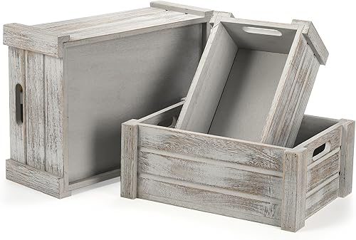 Miniatura 3 de Hacaroa Paquete de 3 cajas de madera con asas, caja de almacenamiento rústica para anidar, cestas de madera decorativas para frutas, verduras,