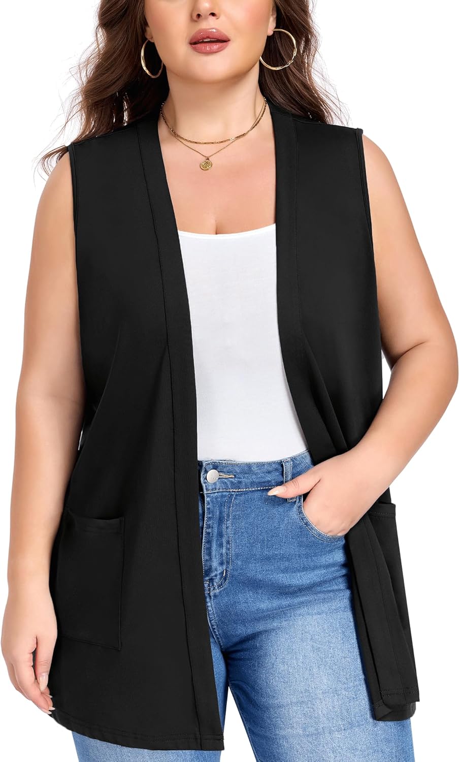 Plus Size Lightweight Sleeveless Cardigan for Women 2026 with Pockets Casual Soft Knit Duster Coat Vest with Cozy