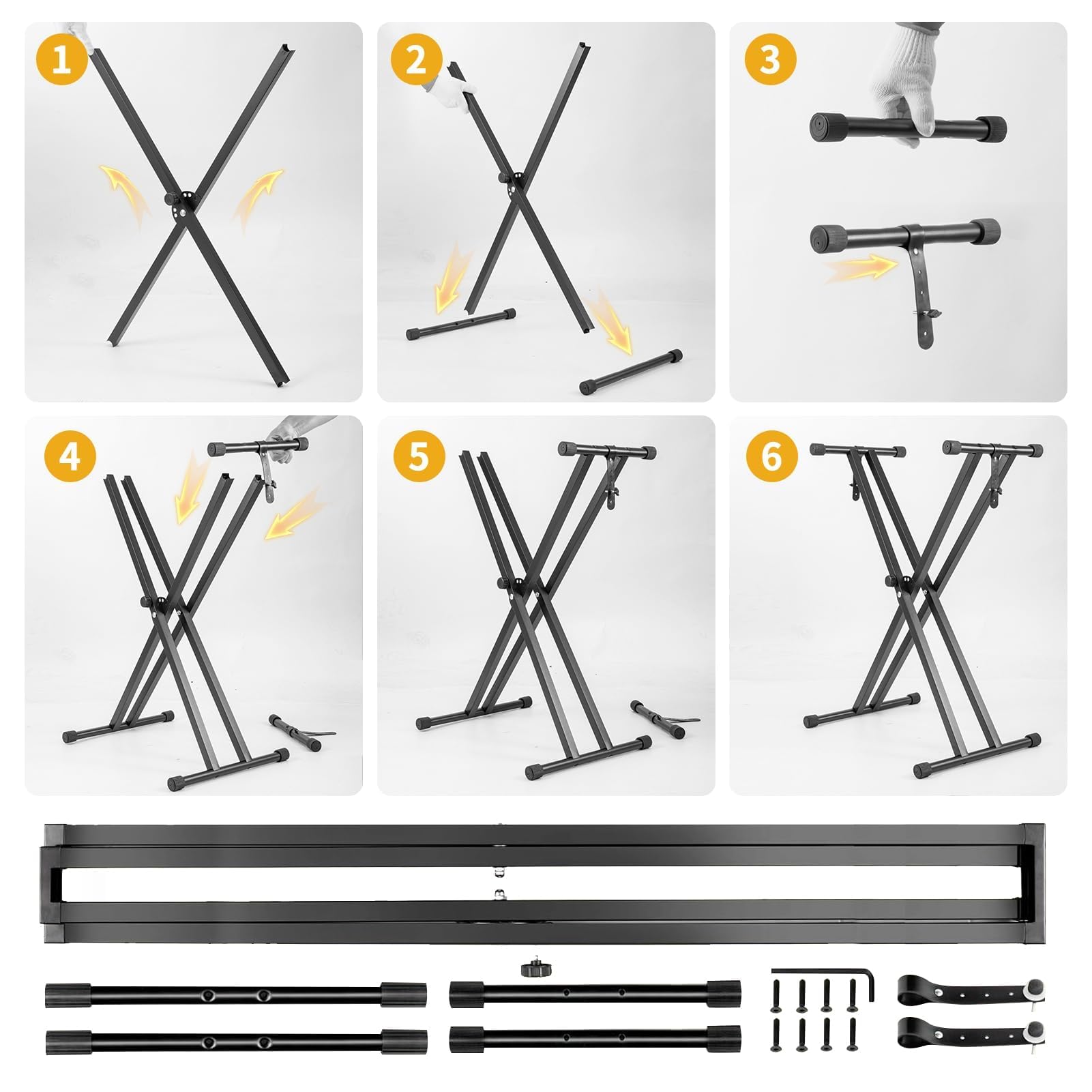 KingSaid Supporto Tastiera Doppia X per 61/76/88 Tasti – Stand Pianoforte Digitale Regolabile 49-97 cm, Struttura in Acciaio Antiscivolo, Pieghevole e Robusto, Capacità 30 kg