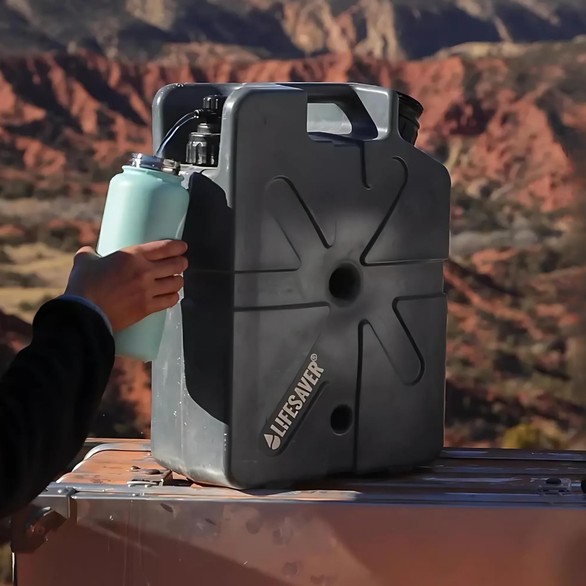 LifeSaver® Jerrycan Starter Pack | 20,000 litre Water Purifier with Shower Attachment and Spare Carbon Filters | Camping, Overlanding, Vanlife, Caravanning & Prepping (Blue)