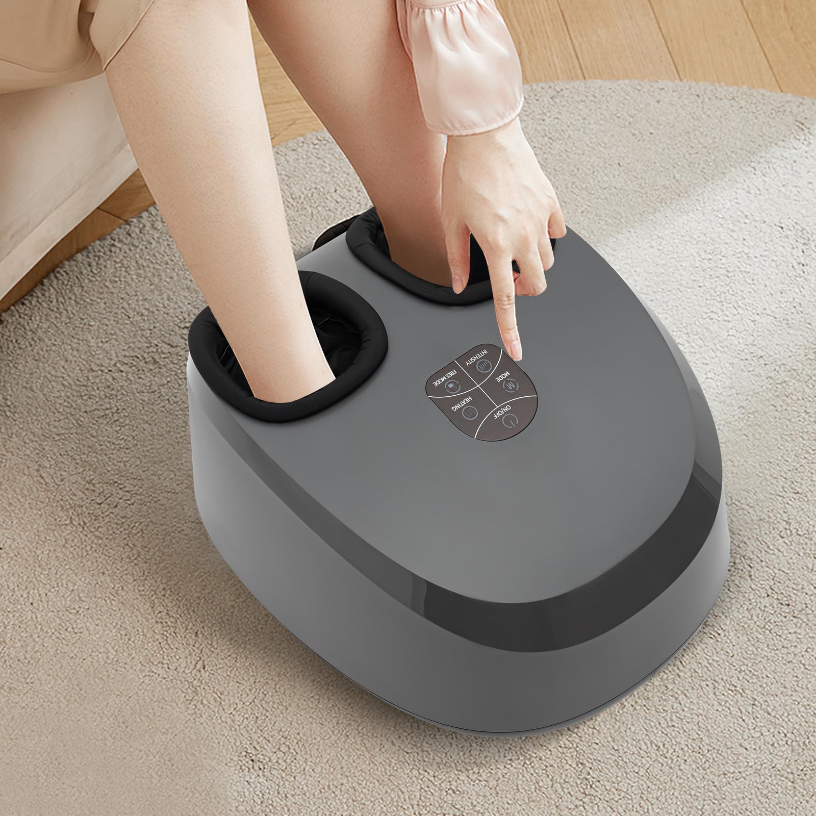 Massaggiatore elettrico per piedi da usare in ufficio e a casa | Riscaldabile, tre livelli di massaggio e temperatura, rimovibile e lavabile, ABS, telecomando touch screen, nero