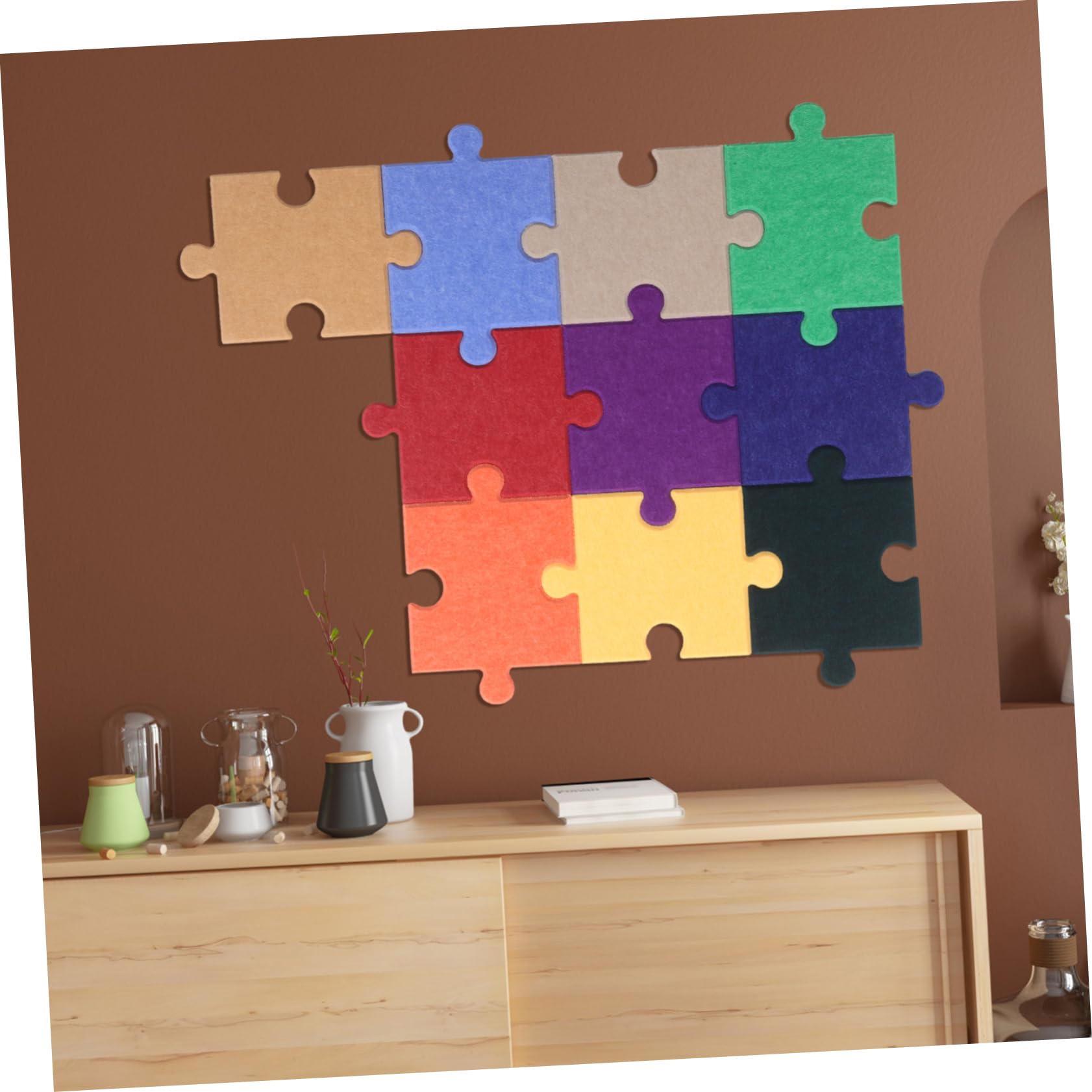 DECHOUS 10 Stück-Pack Selbstklebende Filz Puzzleteile Wandaufkleber Filzplatten Vielseitige Wanddekoration Kinderzimmer Büro Wohnzimmer