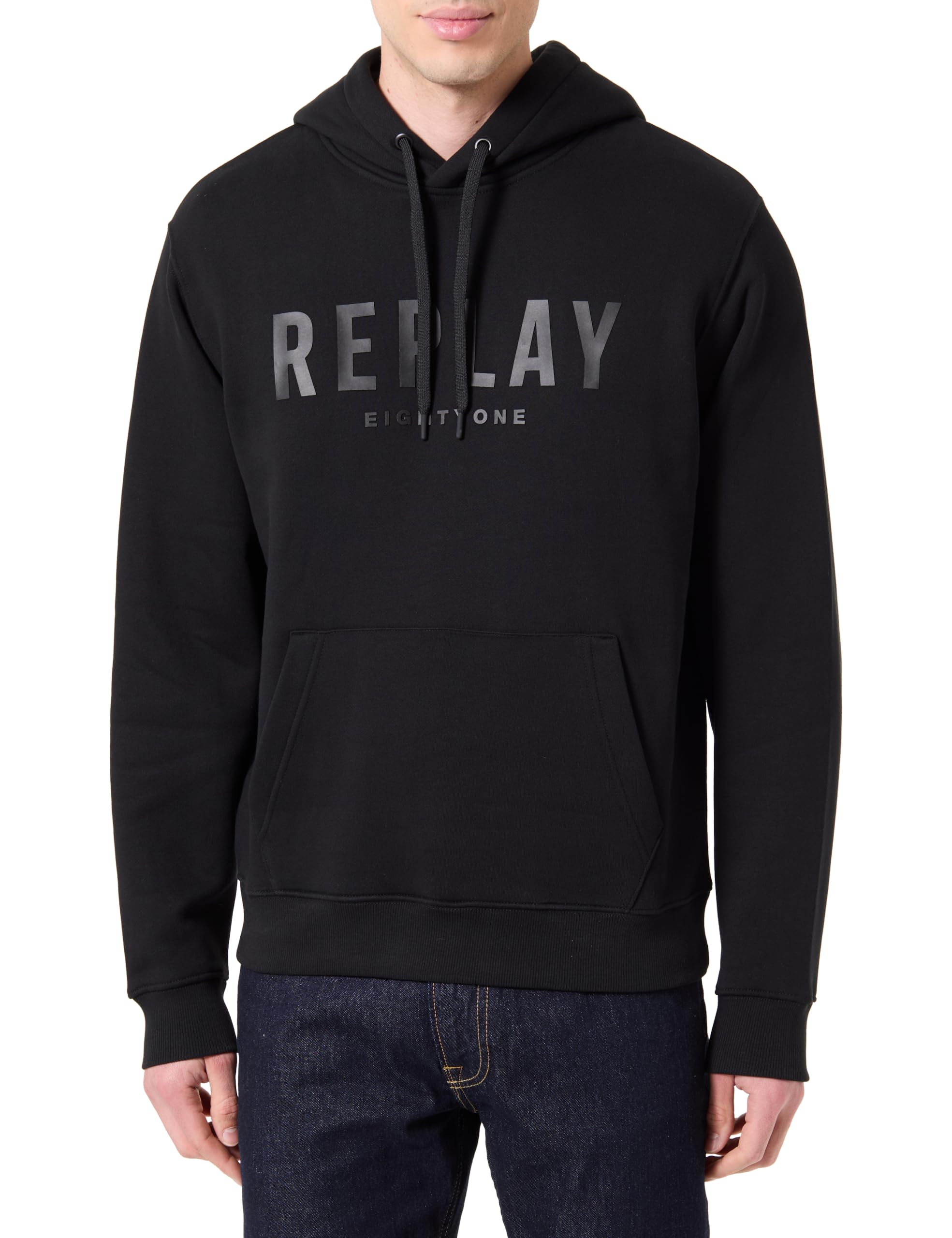 Replay Men's Hoodie with Bum Pocket, Black 098 (Black), L