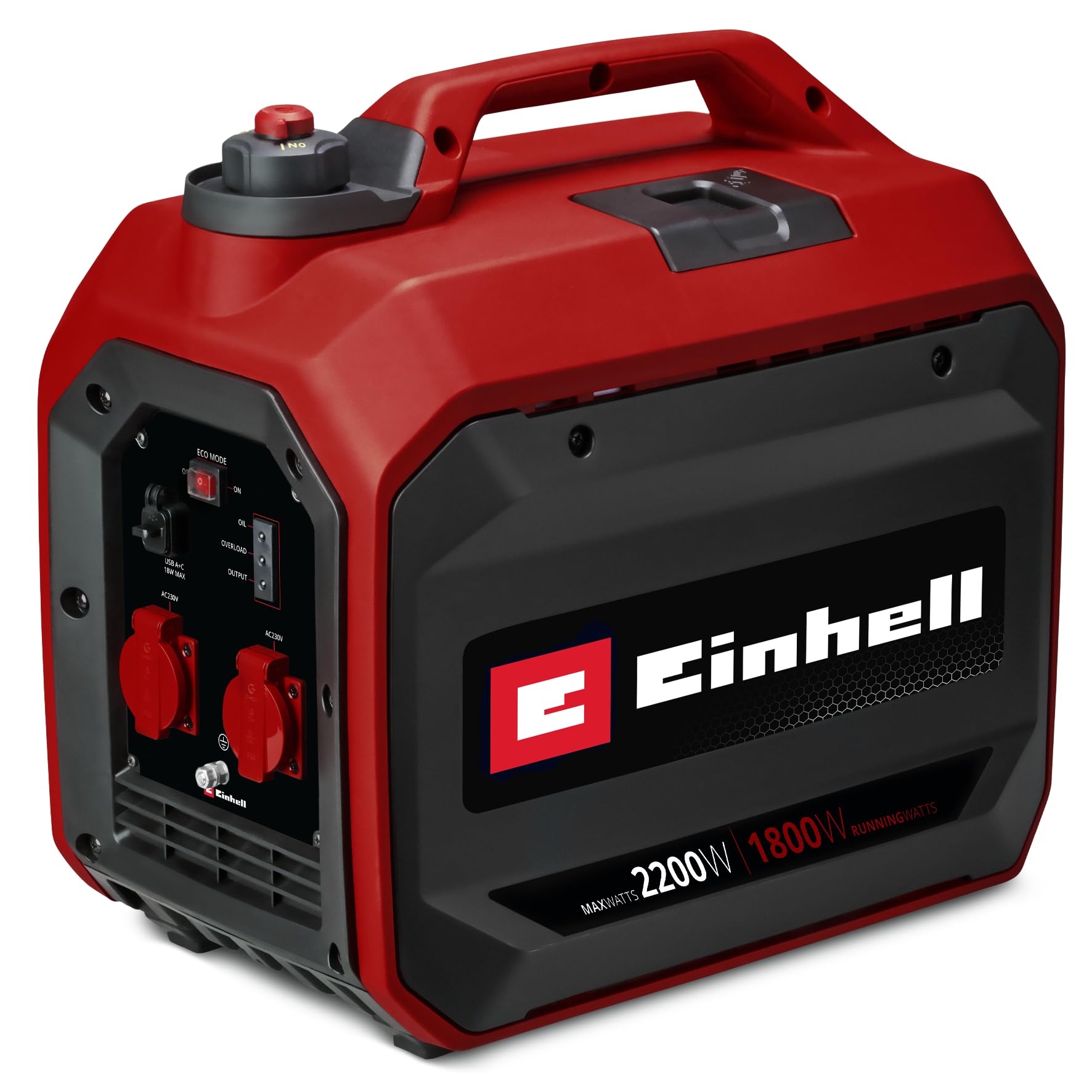 Einhell generatore di corrente (benzina) TC-IG 2200 (potenza max. 2200 W, durata 1900 W max. Serbatoio da 4 litri, motore 4 tempi, 2 x 230 V, 2 x USB, protezione contro mancanza di olio)