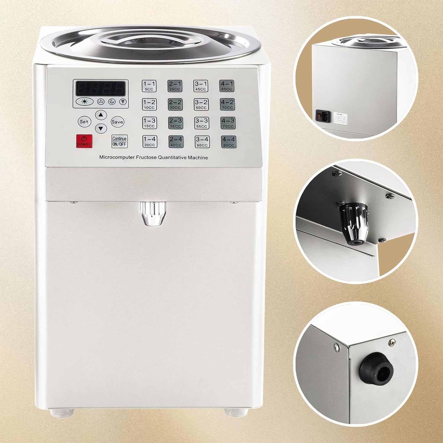 300W Automatic Fructose Dispenser,Fructose Dispensing Quantitative Machine Programmable Buttons With Temperature Adjustment,8L Large Capacity For Hotels, Milk Tea Shops(white U.S Standard)