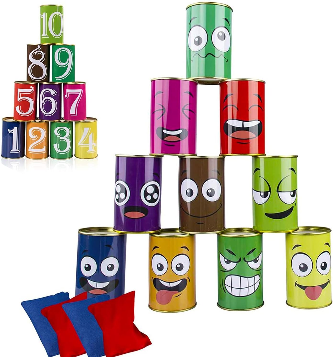 Fowecelt 14 Pcs Carnival Games Bean Bag Toss Game for Kids & Adults, Holiday Outdoor Yard Easter Egg Halloween Christmas Birthday Party Games, Tin Can Alley Game