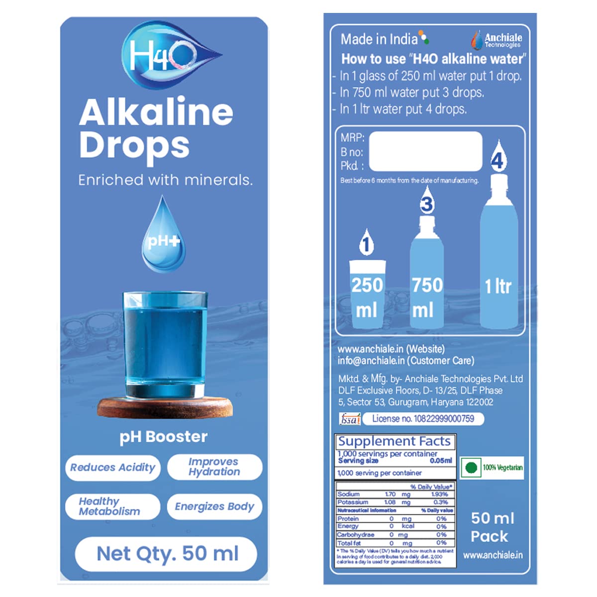 Buy H4O pHBooster Alkaline Mineral Drops (50 ml) Contains