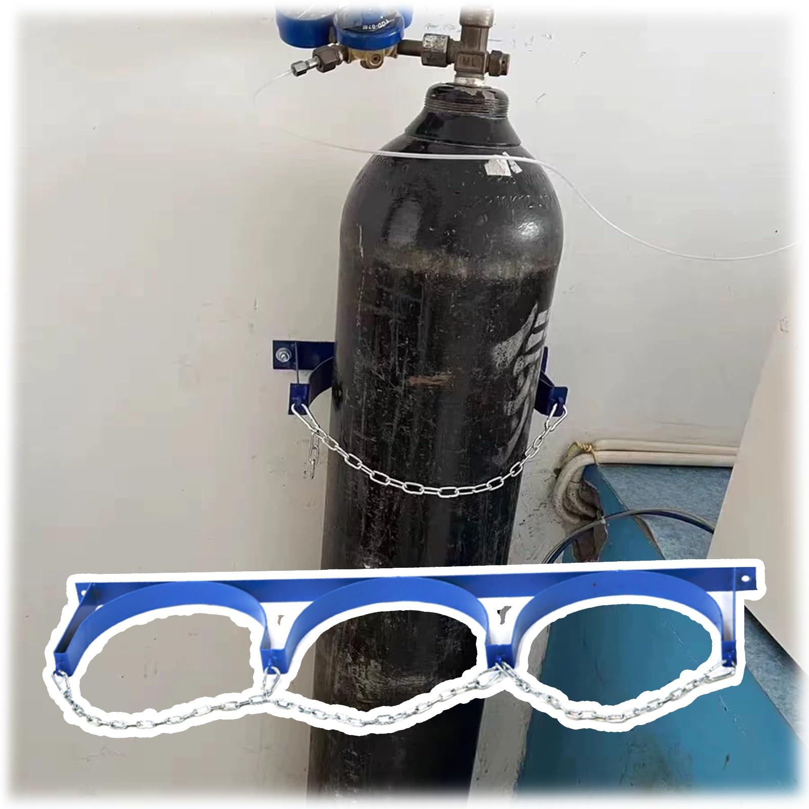 Oxygen Cylinder Wall Mount Bracket - Adjustable Holder for 40L Nitrogen, Propane & Argon Tanks - Gas Cylinder Organizer Shelf, Supports 200kg/440lbs - Secure & Durable,7-3 Bottles length 95cm(37 2/5