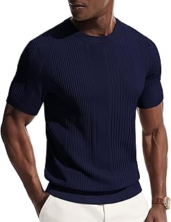 Mens T-Shirts Knit Tee Shirt Textured Crewneck Tee Short Sleeves T Shirt