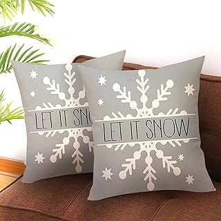 18"X18"Christmas Pillow Covers,Emotion Gray Square Pillow Covers,Joy Snowflake Tree Cotton Case Linen Cushion Cover,Christmas Decor,Christmas Decorative Christmas Throw Pillowcase Sofa Cushion