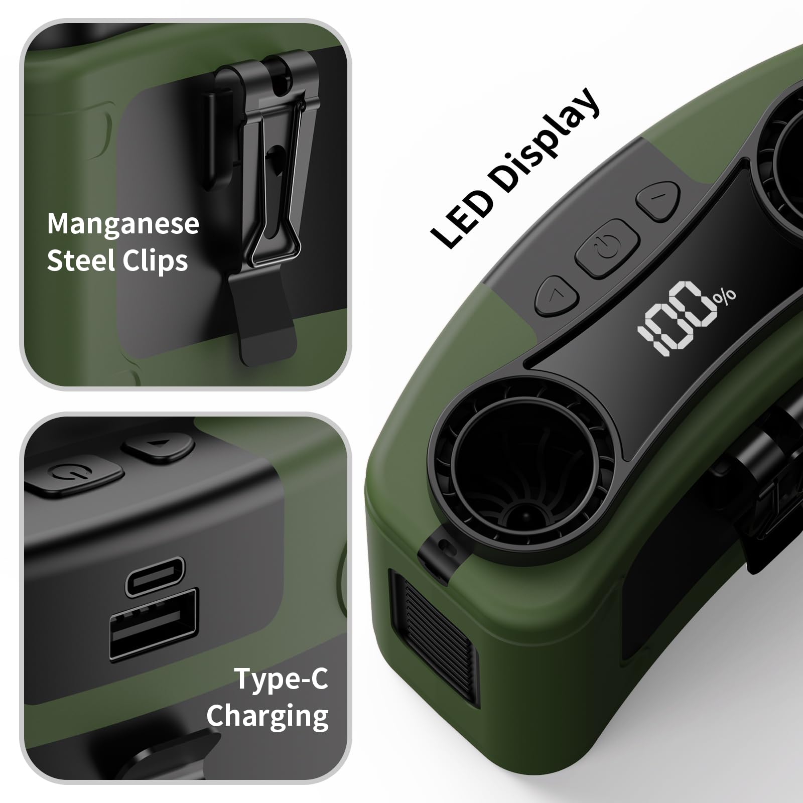 Socool Tragbarer Taillenventilator, 20.000 mAh, zum Anklippen, tragbarer Gürtel, persönlicher Ventilator, wiederaufladbar, 40-Stunden-Kühlung, batteriebetrieben, 10 Geschwindigkeiten und doppelter