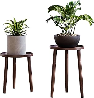 Adjustable Plant Stand, 11" Pot Holder for Indoor, 2 Pack Coffee | Metal frame, for indoor/outdoor, holds 11.02 lbs, mid-century style, 2-packs, fits living room, patio