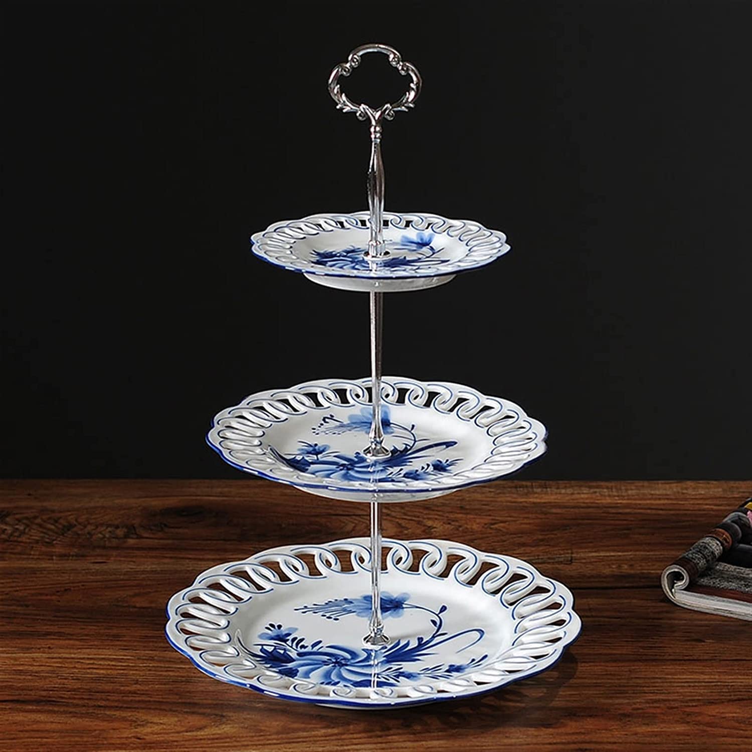 Patera na Owoce Miska na Owoce Kosz na Owoce 3-warstwowy Ceramiczny Talerz Na Owoce Strona Główna Talerz Na Cukierki Porcelanowa Miska Na Owoce Dekoracyjna Stojak na Owoce Koszyk Na Owoce (Color : A