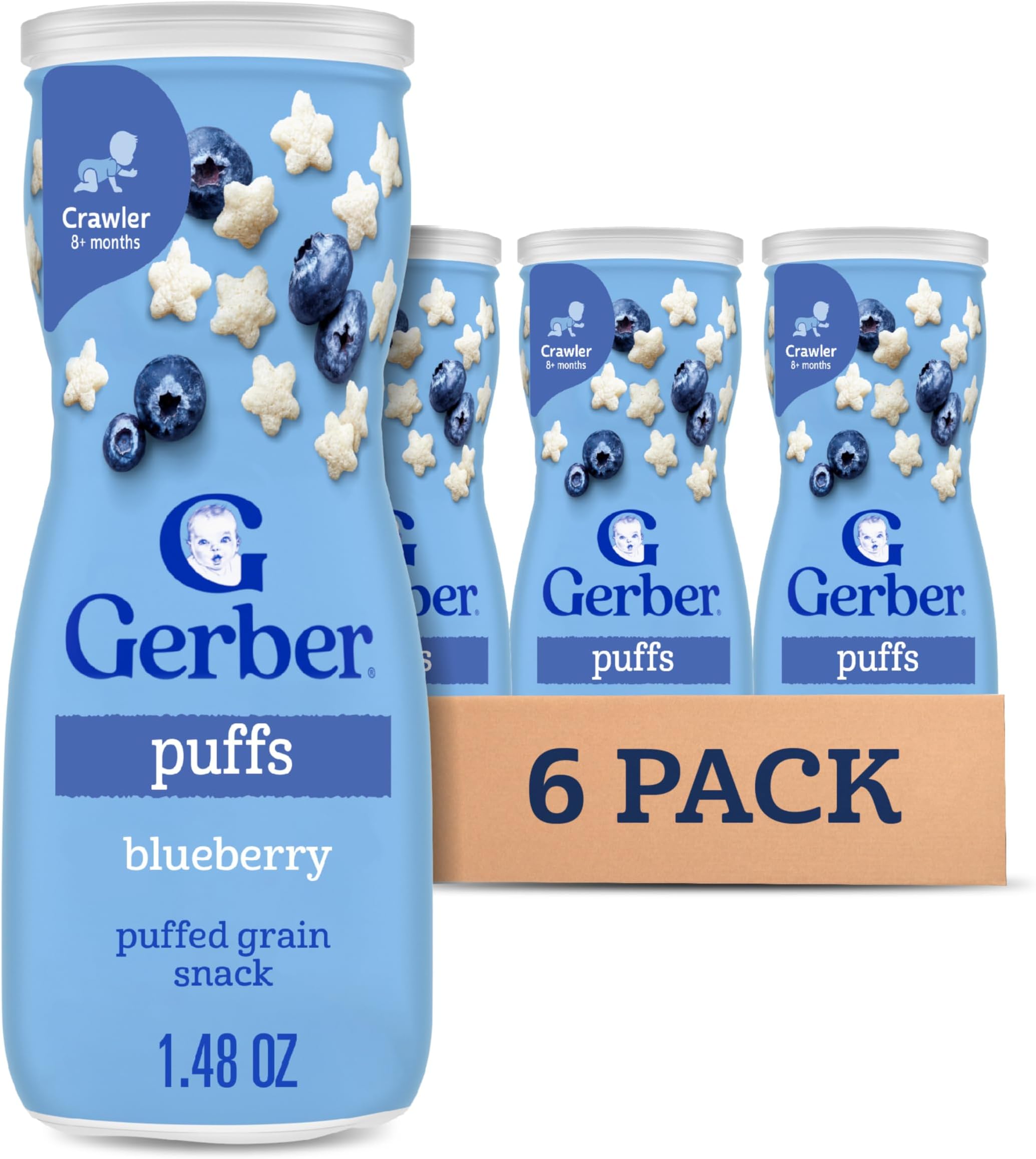 Gerber Graduates Puffs Cereal Snack, Blueberry, Naturally Flavored with Other Natural Flavors, 1.48 Ounce, 6 Count