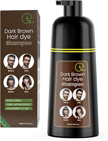 Dark Brown Hair Dye Shampoo, Semi-Permanent Hair Color Shampoo for Women and Men, Herbal Ingredients(400ml)