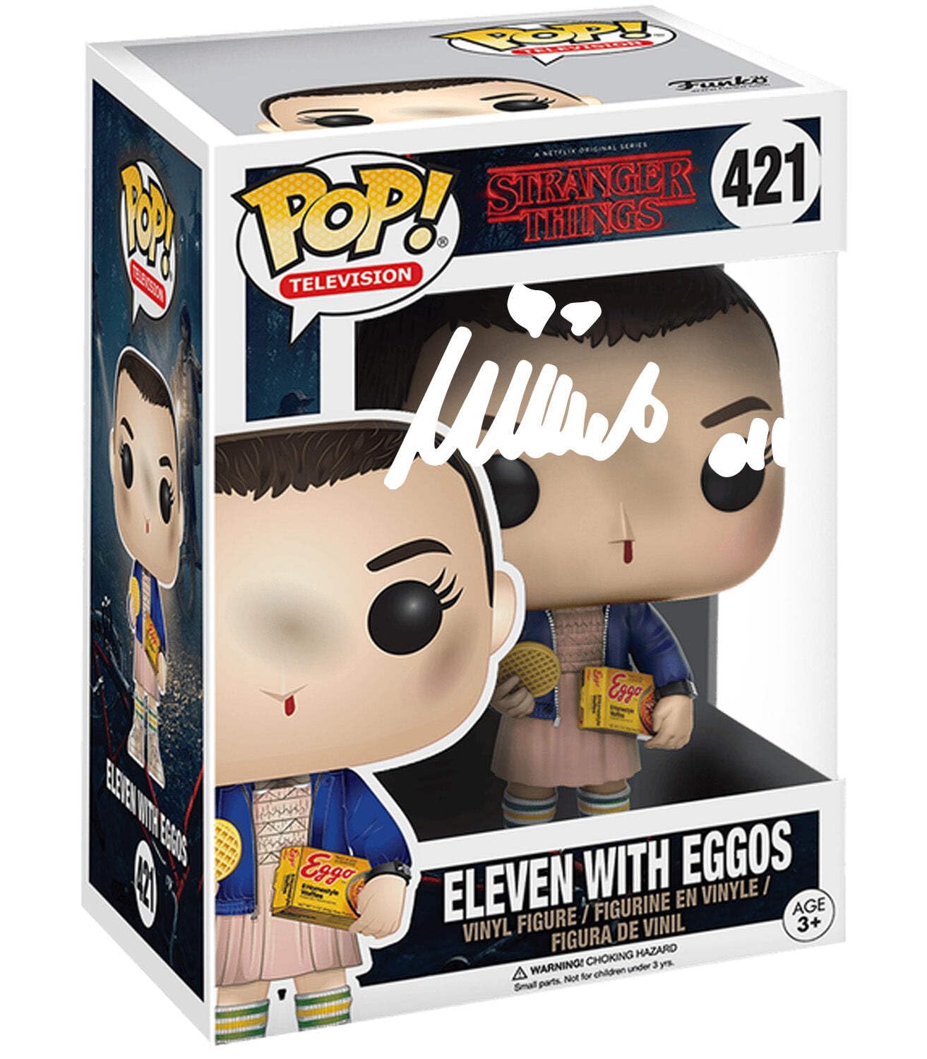 Millie Bobby Brown Eleven with Eggos #421 Stranger Things Facsimile Signed Reprint Laser Autographed Funko POP! TV Figurine with Protector Case