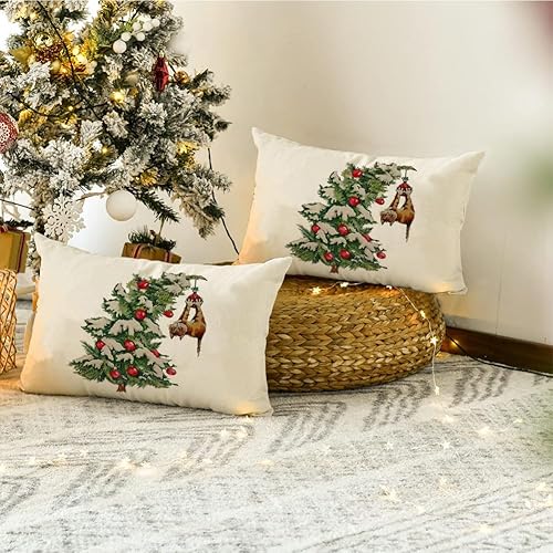 Miniatura 3 de RABUSOFA Fundas de almohada de Navidad de invierno de 12 x 20 pulgadas, decoraciones de árbol de Navidad, fundas de almohada decorativas, fundas de