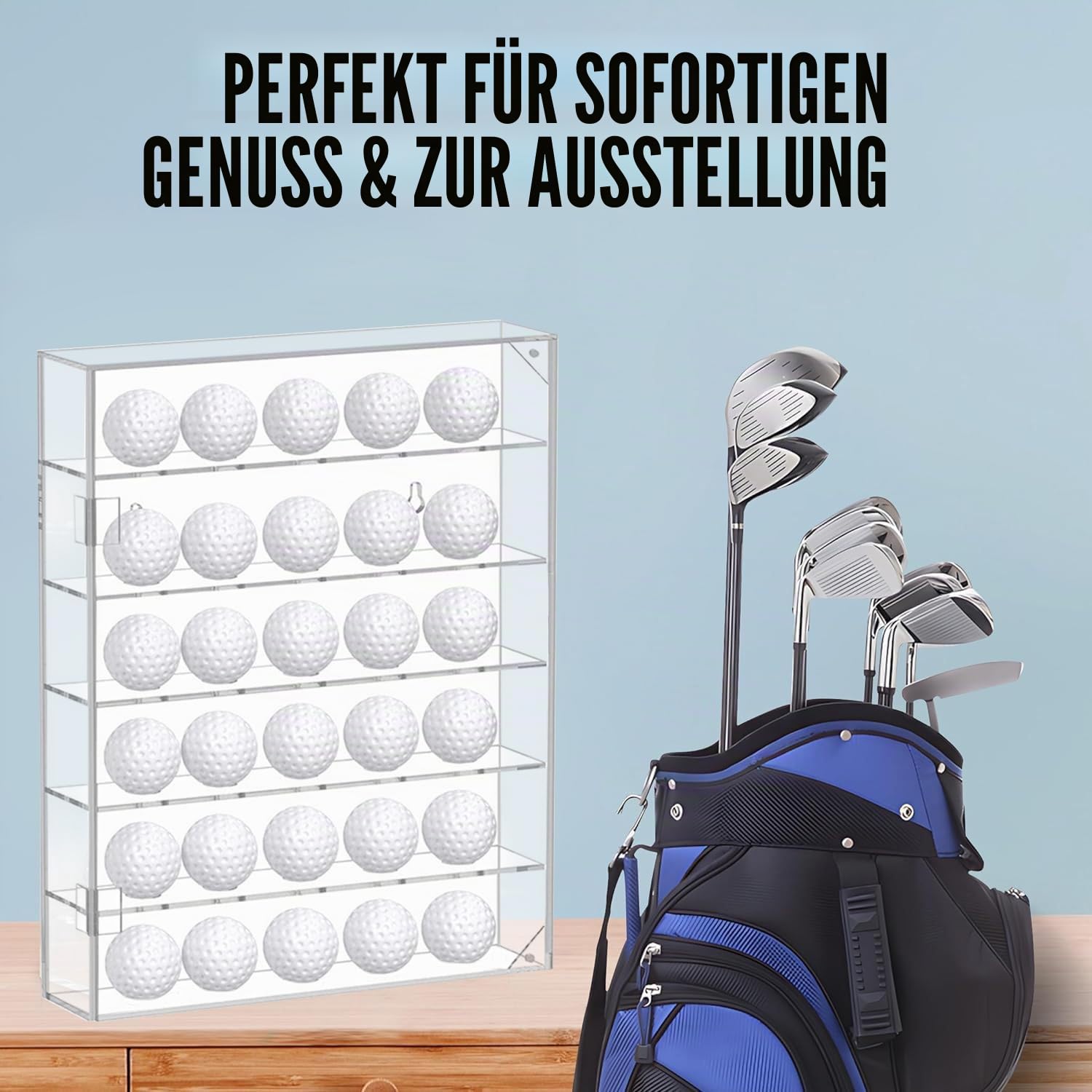 Klarer Acryl-Golfball-Präsentationsständer, 6-stöckiger Präsentationsständer mit Tür, Golfball-Halter-Vitrine für 30 Bälle