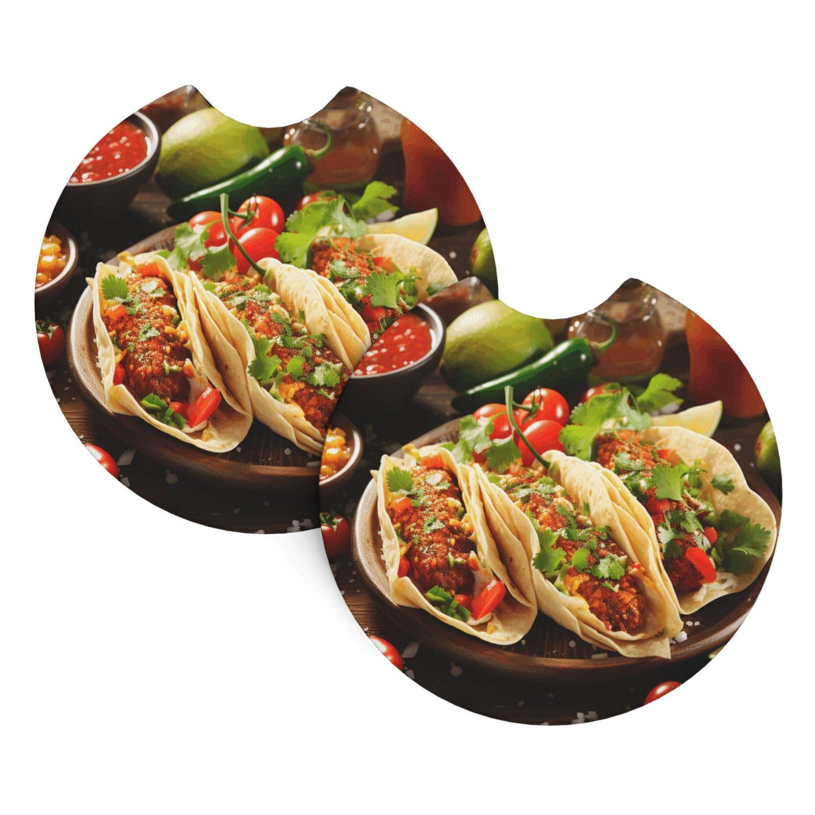 2 Pack Car Coaster for Cup Holders Mexican Food Car Cup Coaster 2.7" Neoprene Non-Slip Automotive Cup Mat Universal Auto Car Interior Accessories for Women Men Cup Pad