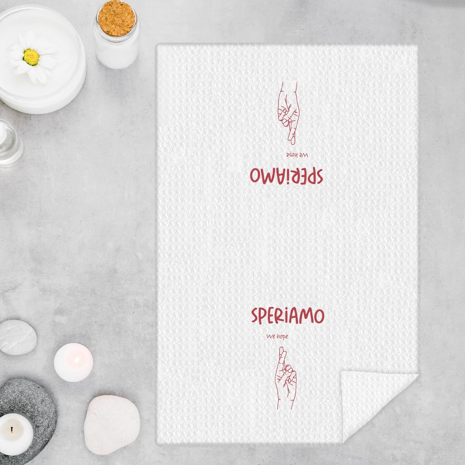 Inspirational Italian Kitchen Towels, Trendy Red Italian Speriamo Hand Gesture Dish Tea Towels for Kitchen Decor, Encouragement Gifts Hand Towels for Bathroom Decor, 16x24 Inches - Image 2