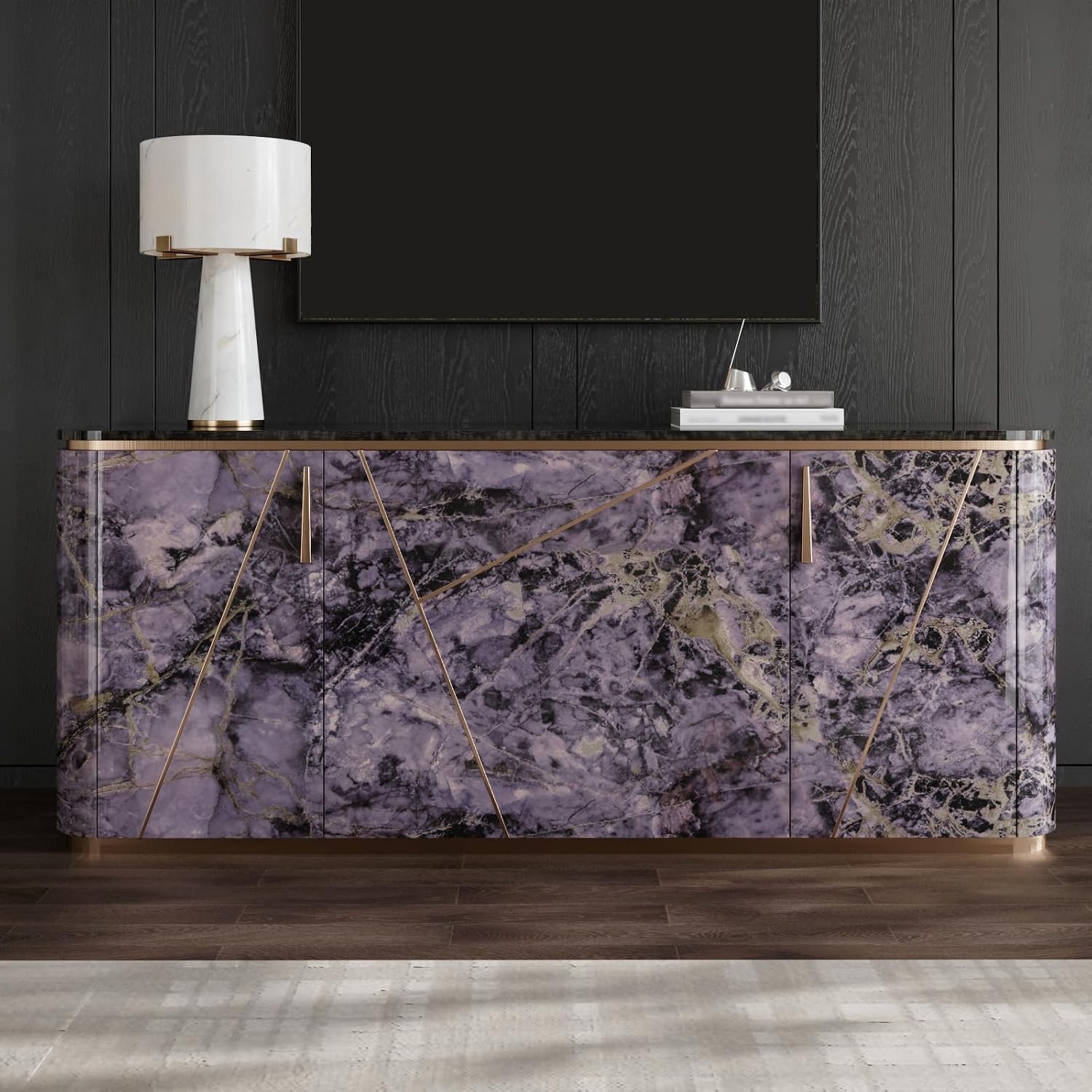 CRE8TIVE Luxury Purple Gold Marble Peel and Stick Wallpaper 12"x354" Glossy Marble Contact Paper Counter Top Peel and Stick Waterproof Self Adhesive Removable Purple Wall Paper for Kitchen Bathroom