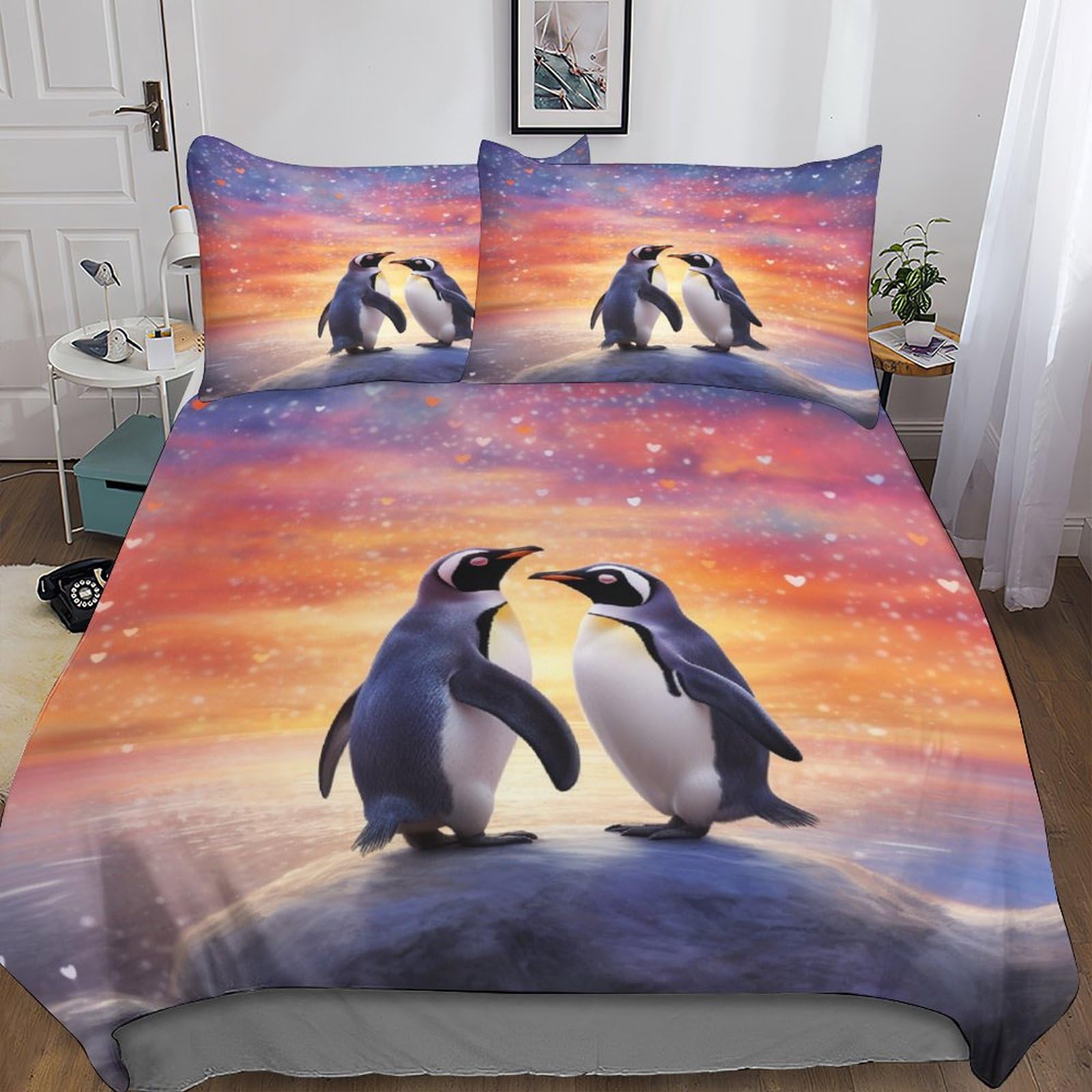 Pärchen Pinguin 3D-Gedruckter Bettwäsche-Set Mit Bettbezug-Set Bedruckt Für Kinder Teenager ErwachseneTagesdecke Bezug Mit Weich Leicht Leichte Pinguin Geschenk Duvet Cover 3-piece King（220x240cm）