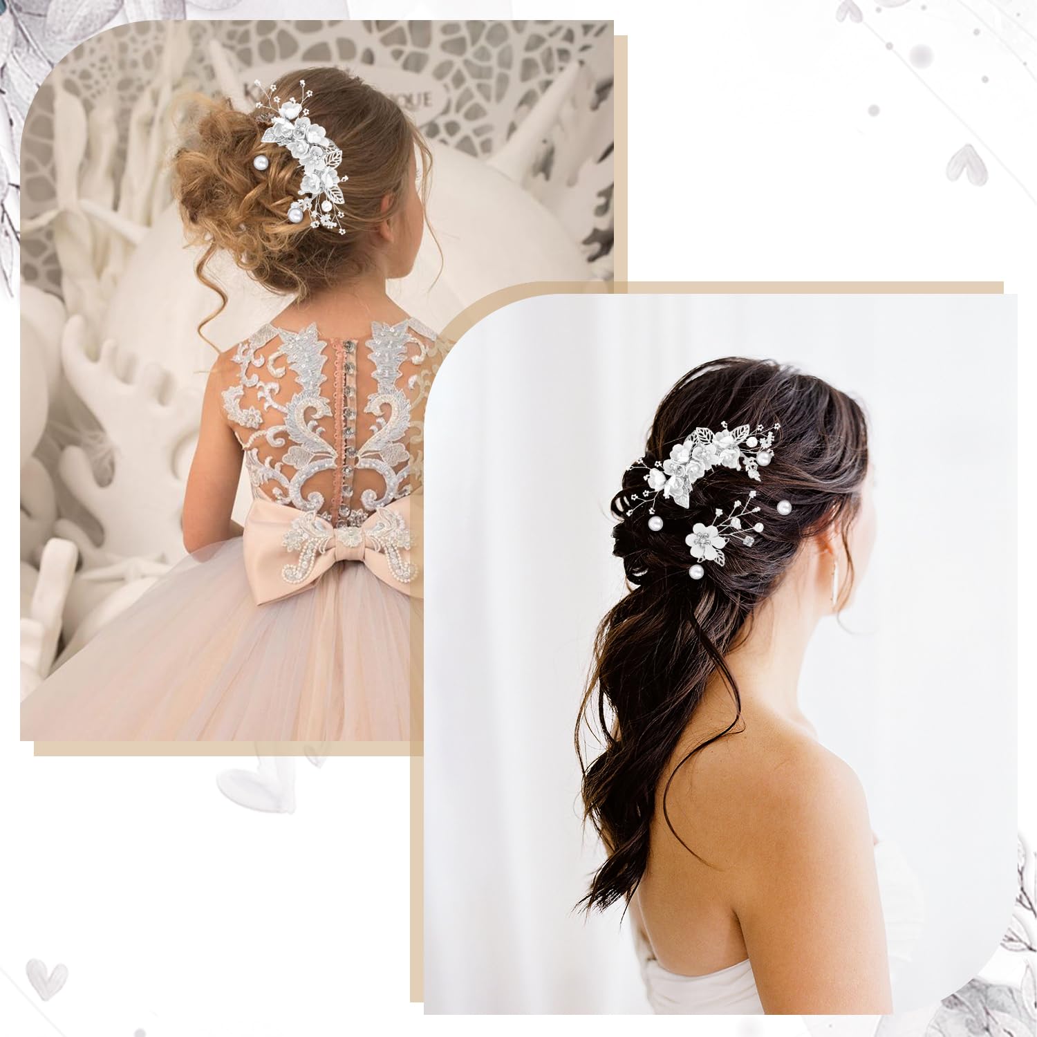 4Pcs Wedding Hair Accessories for Women, Classy Bridal Hair Pins Flower Bridesmaid Hair Accessories 10Pcs Spiral Pearl Hair Pins for Brides Bridesmaids Women Girls (Silver) - Image 4