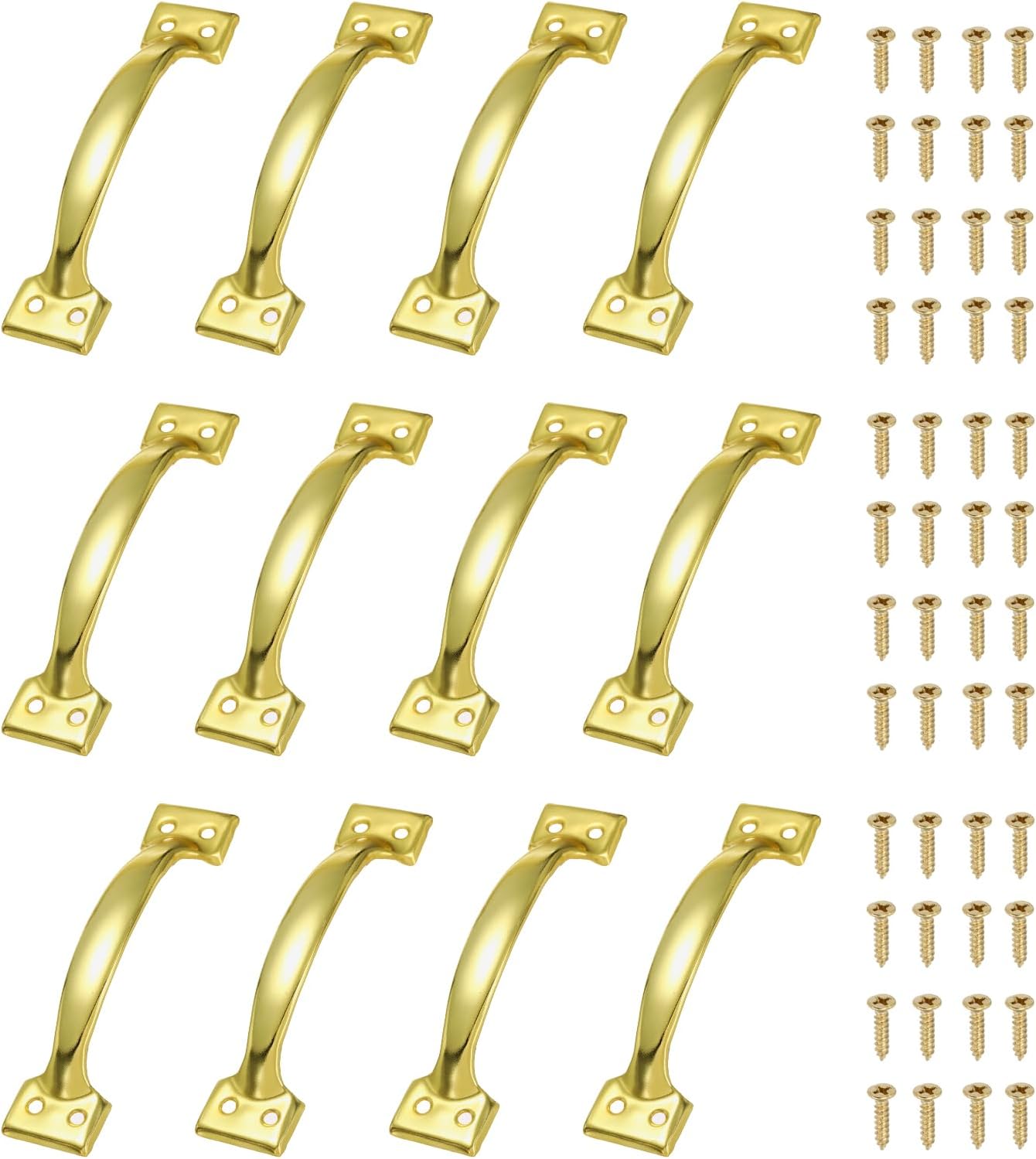 uxcell 12 Pcs Door Handles, 5.4" Hardware Handle Pull with Screw Vintage Drawer Pulls Metal Curved Gate Handles for Furniture Cupboard Dresser Drawer Wardrobe, Gold
