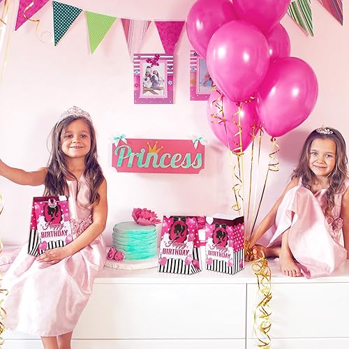Miniatura 5 de Tatuo 24 bolsas de regalo para fiesta de princesa, color rosa intenso, bolsas de regalo de papel de cumpleaños para niñas, bolsas de dulces para