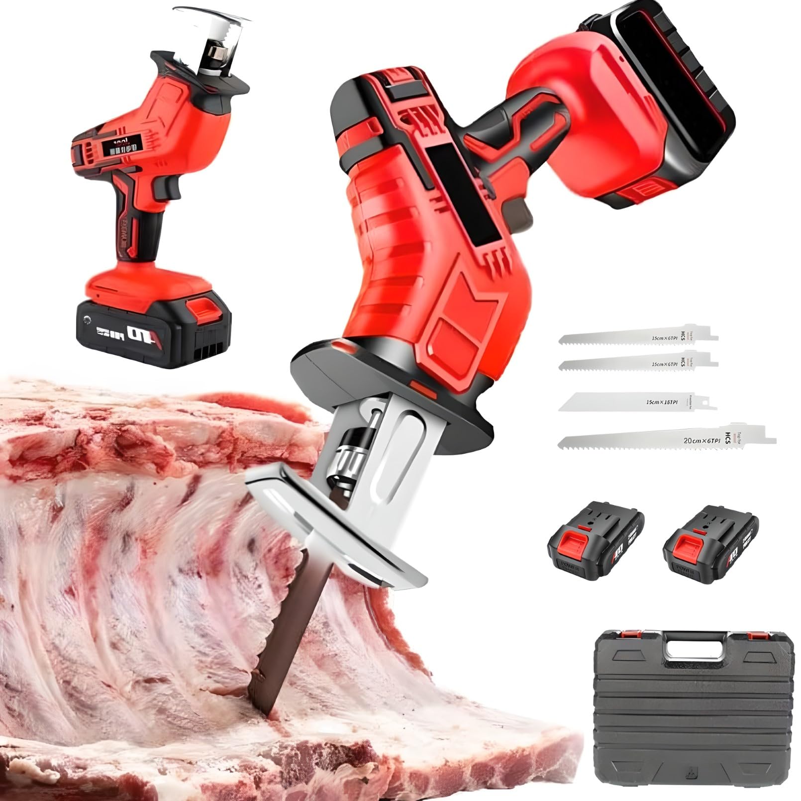 Electric Meat Bone Saw Cutter Machine for Butchering Frozen Meat with 2 Batteries and Metal Blades Stepless Speed Regulation Fast Cutting 2 Batteries