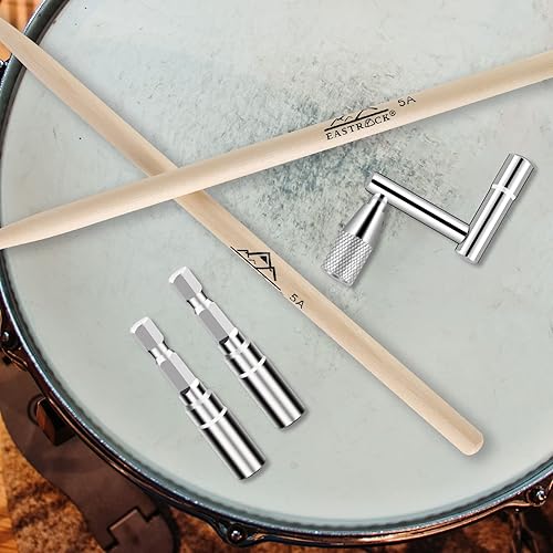 Vista 5 de EASTROCK Drum Key Drill Bit Drum Tuning Key 3pcs Drum Key Percussion Tunner Tool for Drum Accessories Acero al manganeso,Acero cromado