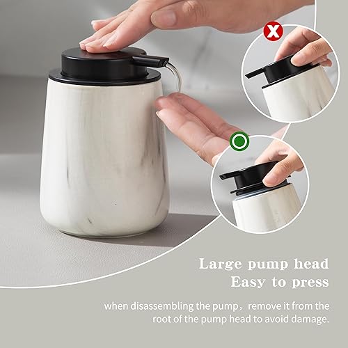 Miniatura 3 de Enra Dispensador de jabón de cerámica, dispensador de loción de mármol de 12 onzas, dispensador de jabón de manos recargable para baño, cocina, con