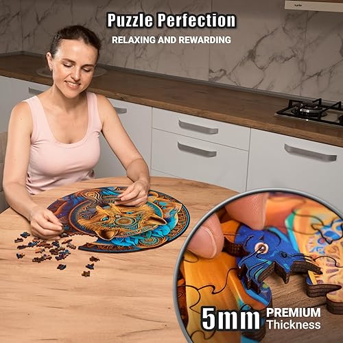 Miniatura 10 de Rompecabezas grande de madera de mandala de árbol de la vida, rompecabezas de madera de 350 piezas para adultos, diseño redondo inspirado en la