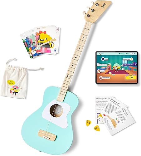 Vista 30 de Loog Guitarra acústica profesional para niños, 3 cuerdas, a partir de 6 años, aplicación de aprendizaje y lecciones incluidas, color blanco