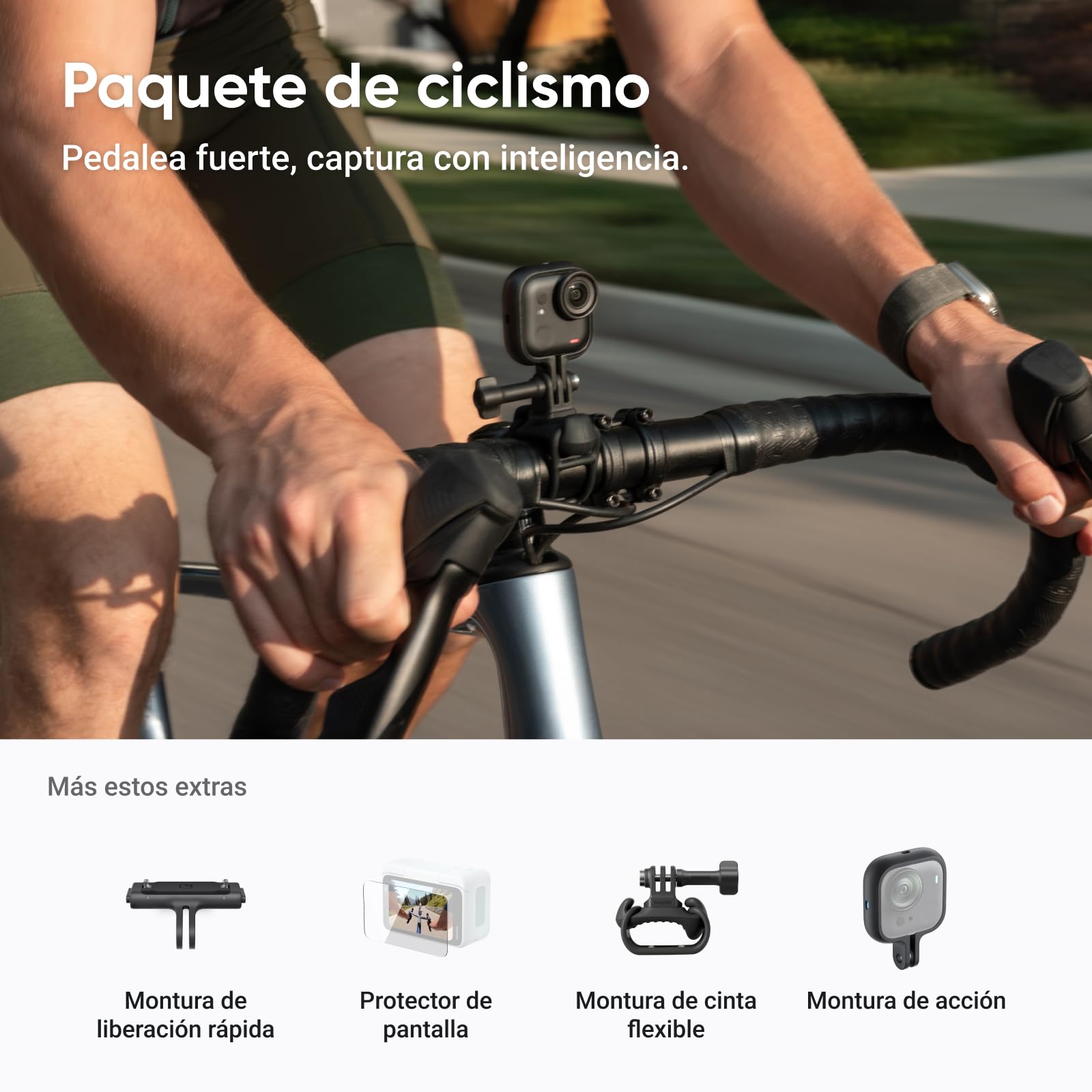 Insta360 GO Ultra Paquete de Ciclismo Negro Medianoche- Pequeña cámara 4K Manos Libres, Ligera y Portable, Excelencia con Poca luz, Montaje polivalente, FlowState, 200 min de batería, Bici