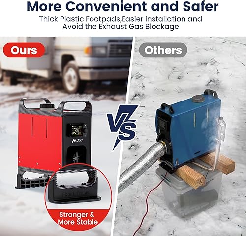 Miniatura 3 de HCALORY Calentador diésel rojo Uypgrade versión 12V 24V 8KW con base, calentador de aire diesel portátil todo en uno con control de aplicación