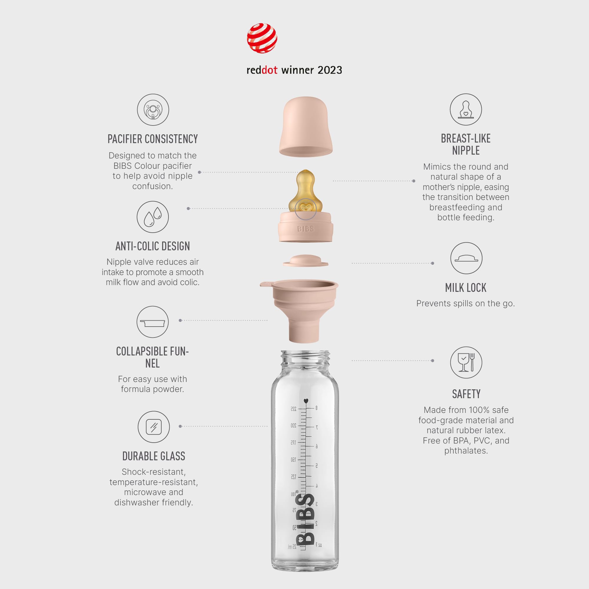 Biberon In Vetro BIBS Anti-Coliche | Set Di 2 Da 225ml | Tettarella In Lattice Naturale - Foto 3