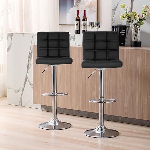 Juego de 2 taburetes de bar giratorios modernos cuadrados con altura de mostrador trasero, taburetes de cocina hidráulicos sin brazos, sillas de bar