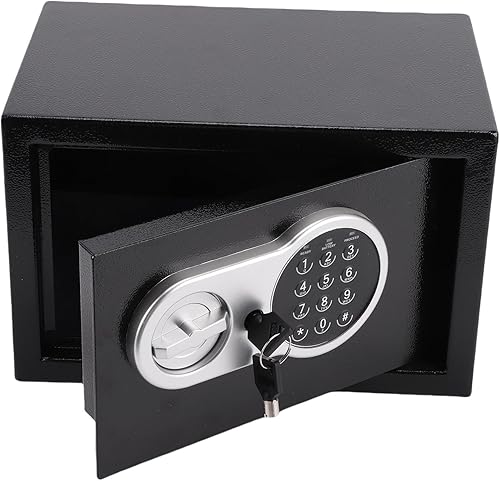 Miniatura 2 de Hyuduo Mini caja fuerte, caja de seguridad electrónica con contraseña digital y llaves de respaldo, caja de seguridad de acero antirrobo para viajes