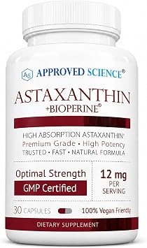 Approved Science Astaxanthin 12 mg - Extra Strength Antioxidant - Supports Heart, Eyes, Skin - 30 Vegan Capsules - 1 Month Supply