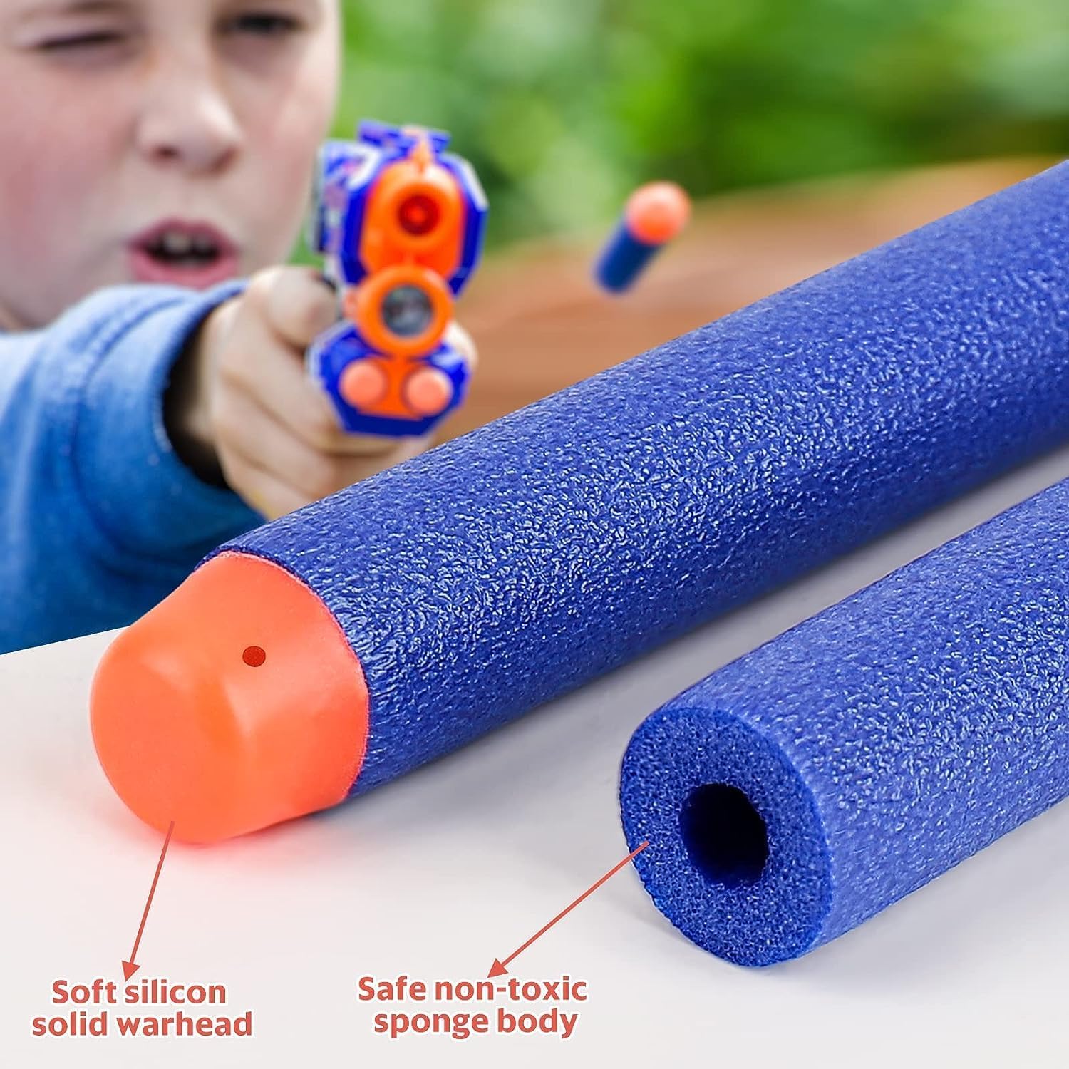 100 Compatible Dart Bullets, Blue & Orange, Cylindrical, Round, Close Quarters Battles (CQB), Airsoft, Plastic - Image 3
