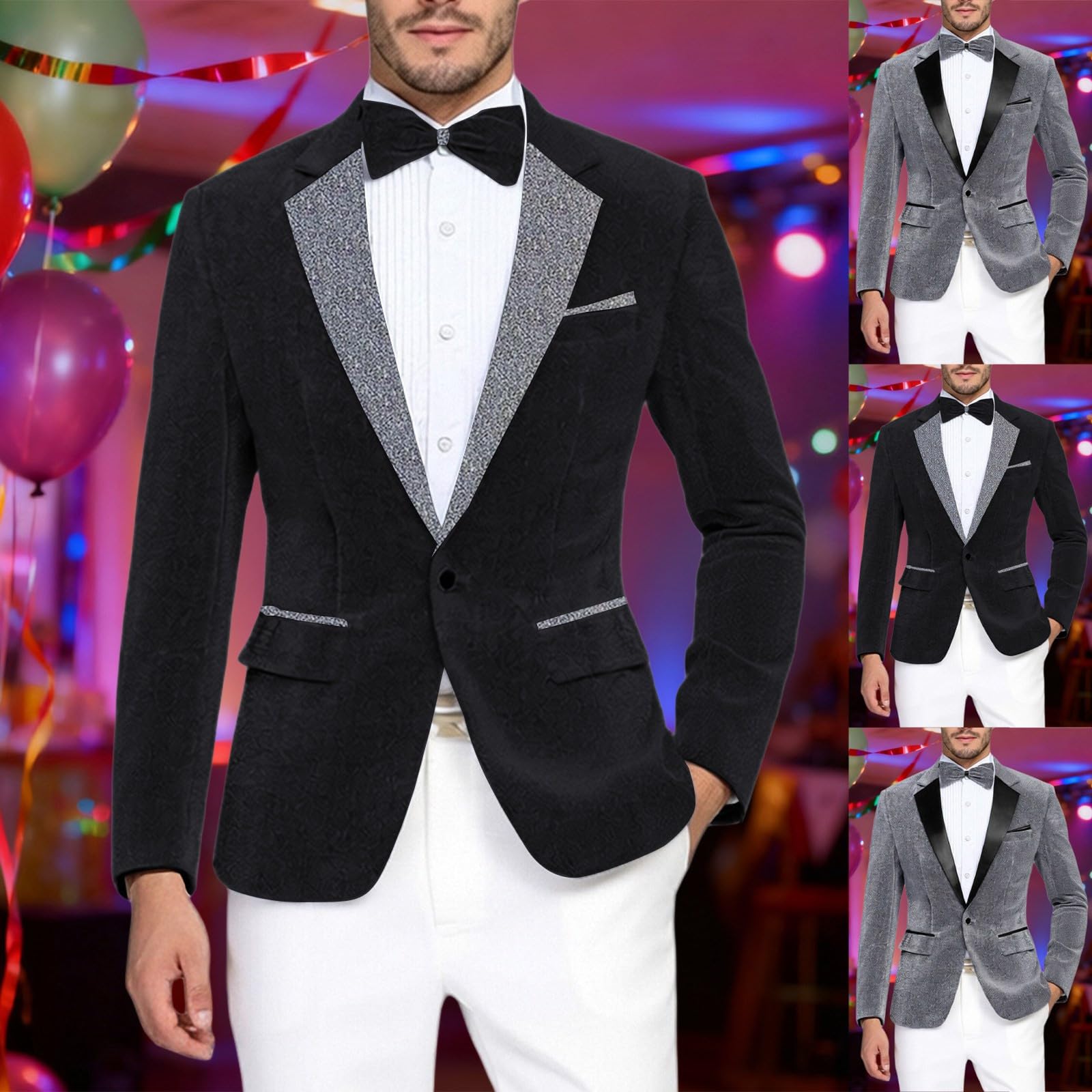 Abito con glitter da uomo, per smoking e Capodanno, per feste, elegante, a maniche lunghe, da discoteca, anni '70, anni '80, lucido, slim fit, costume da carnevale
