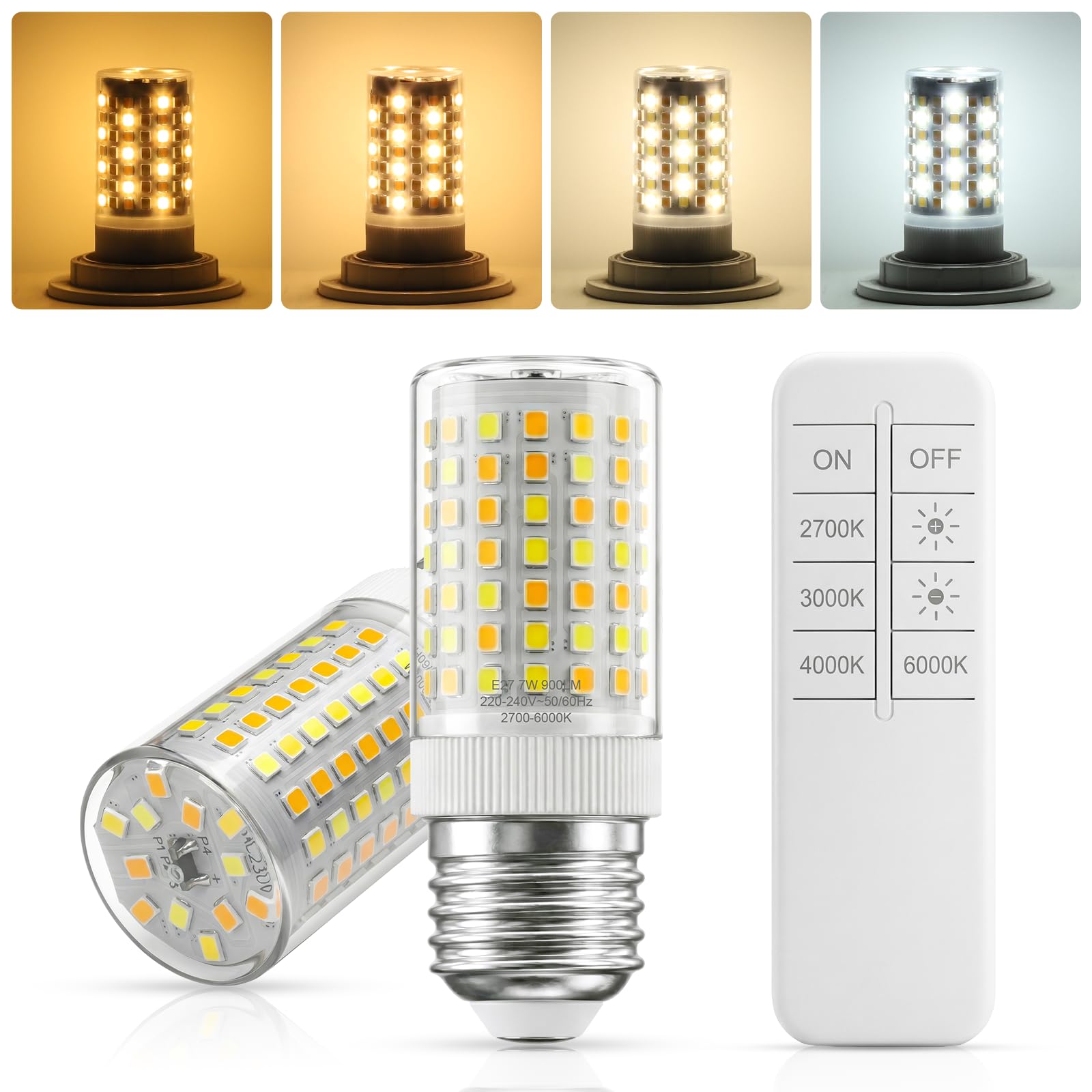 Auting E27 LED Glühbirne Dimmbar mit Fernbedienung,7W (900lm) ersetzt 60-70W, CCT 2700K-6500K (Warmweiß bis Tageslicht) Farbtemperatur, Ideal für Wohnzimmer, Schlafzimmer, Küche, 220-240V, 2er Pack