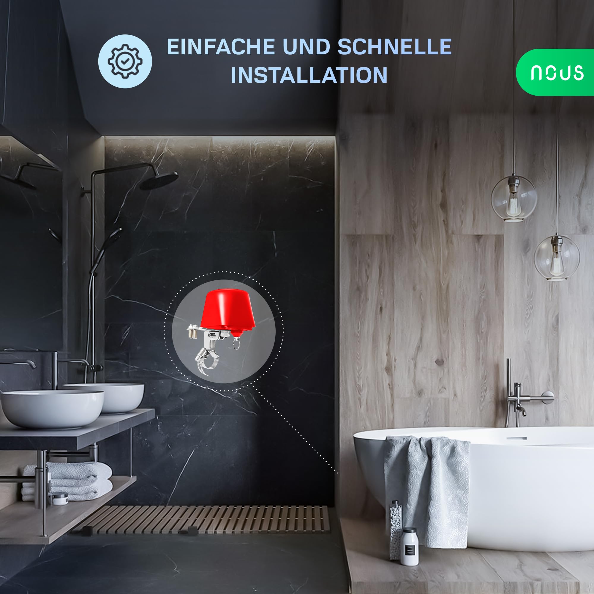 NOUS L3 Wifi Wasserventil elektrisch, Google Assistant, Amazon Alexa, Alexa kompatibel, NOUS Smart Home App, Life TUYA, Zeitschaltuhr Gartenbewässerung Smart, Wasserventil WLAN, Only 2.4 GHz WiFi Red