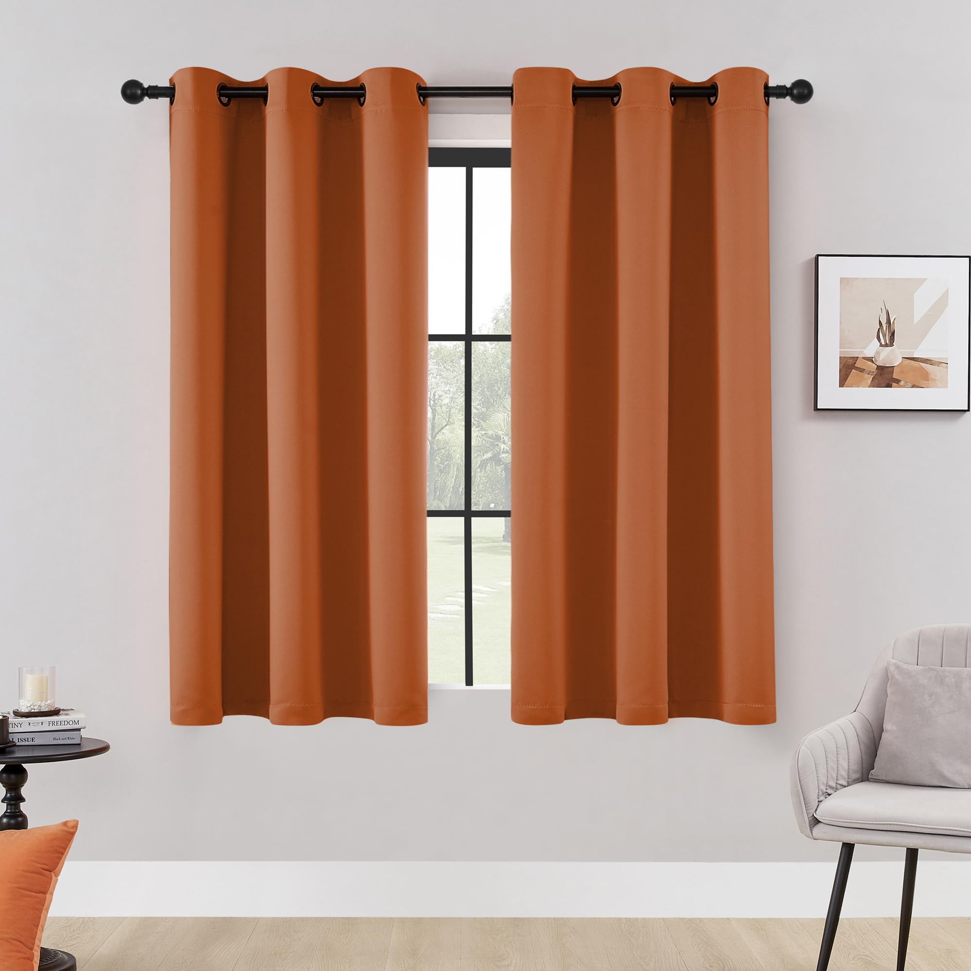 HUTO Short Blackout Curtains Drapes - Thermal Insulated Antique Copper Grommet Black Out Drapery Panels for Basement Bathroom Small Windows, Set of 2,