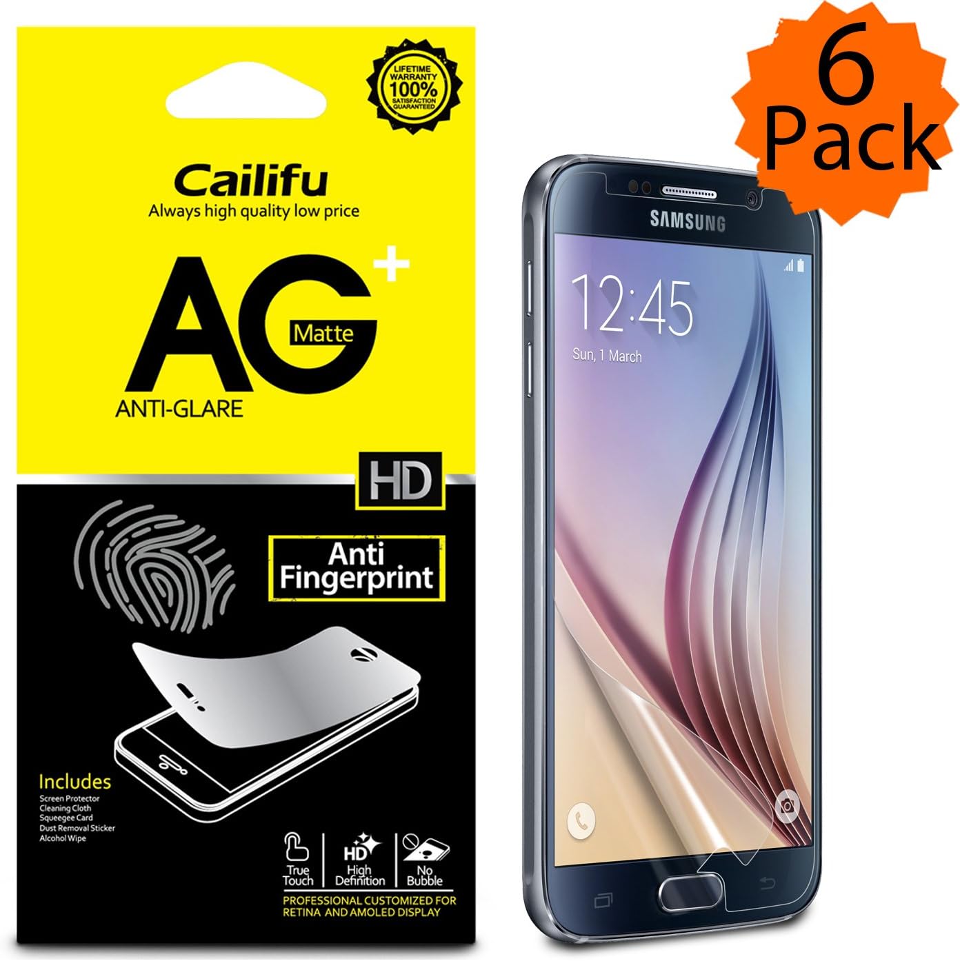 Cailifu [ Matte ] Samsung Galaxy S6 Highest Quality Premium Anti-Glare and Anti-Fingerprint Screen protector with Lifetime Replacement Warranty [6-Pack] - Retail Packaging 2015