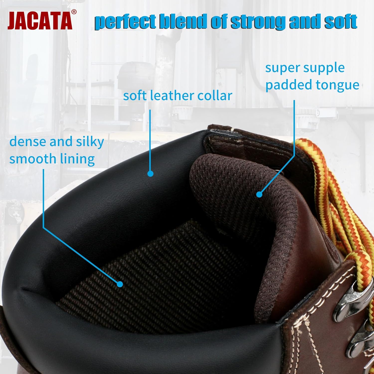 Jacata Mens Work Boots Moc Toe Wedge Botas De Trabajo Para Hombre Soft Toe Non Slip Industrial Construction Leather Boots/Shoes For Men Women - Image 3