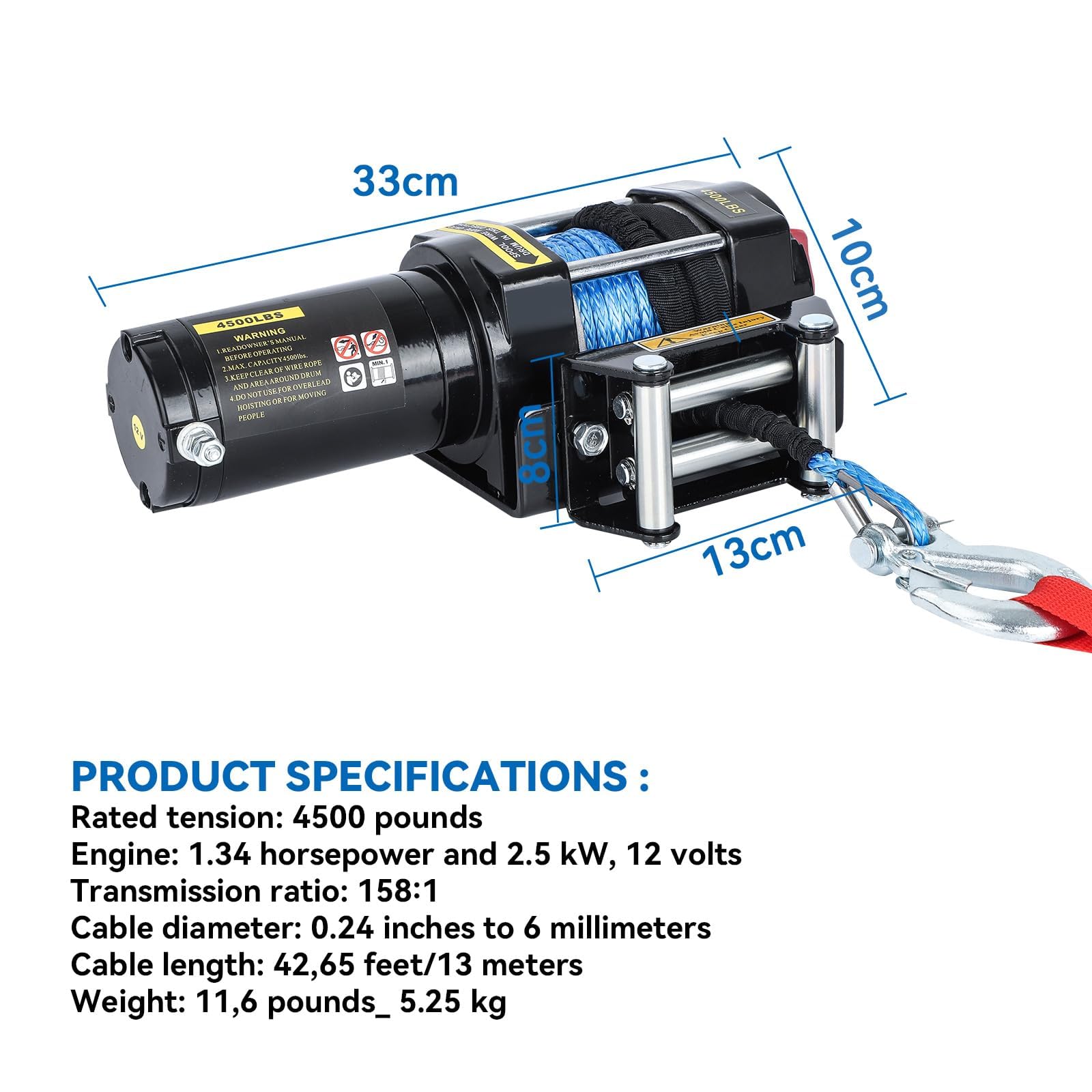 Trintion Elektrische Seilwinde 12V 4500LBS 13M Elektrische Winde Motorwinde Seilzug Elektrowinde mit Funkfernbedienung und Handschalter für mittelgroße große SUVs LKWs und sogar Yachten
